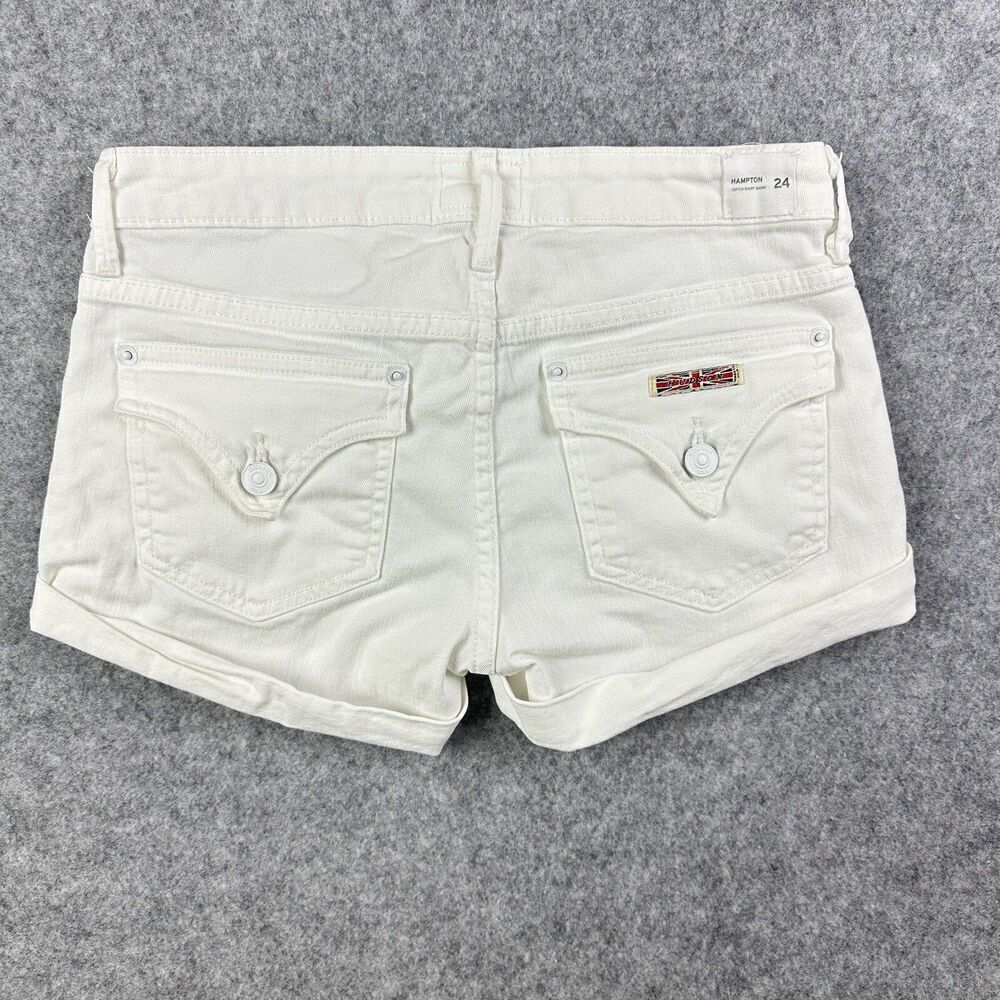 Hudson Hampton Jean Shorts Women 24 Cuffed Flap Pockets Off White Preppy Stretch